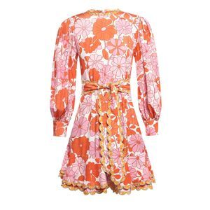 Celia B. Orquidea Dress - Orange and pink floral bright l/s dress - Large